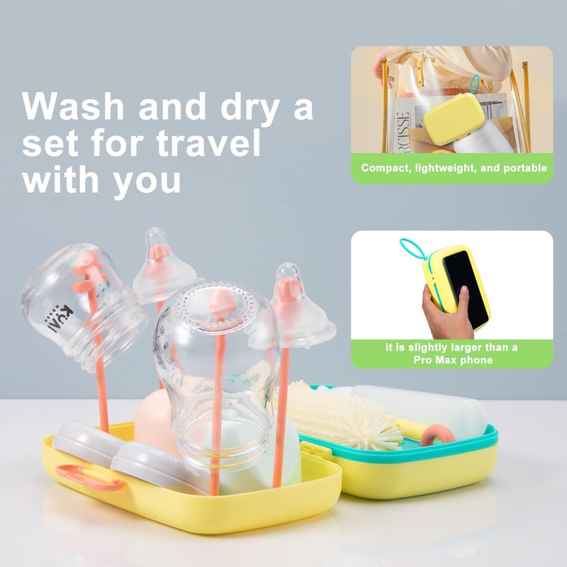 suvast 7in1 Travel Bottle Cleaner kit,Baby Essentials, with Bottle Brush、Nipple Brush、Straw Cleaner Brush、Soap Dispenser、Bottle Drying Rack、Drainage Tray、Storage Box,Baby Travel Essential (Yellow) - Image 3